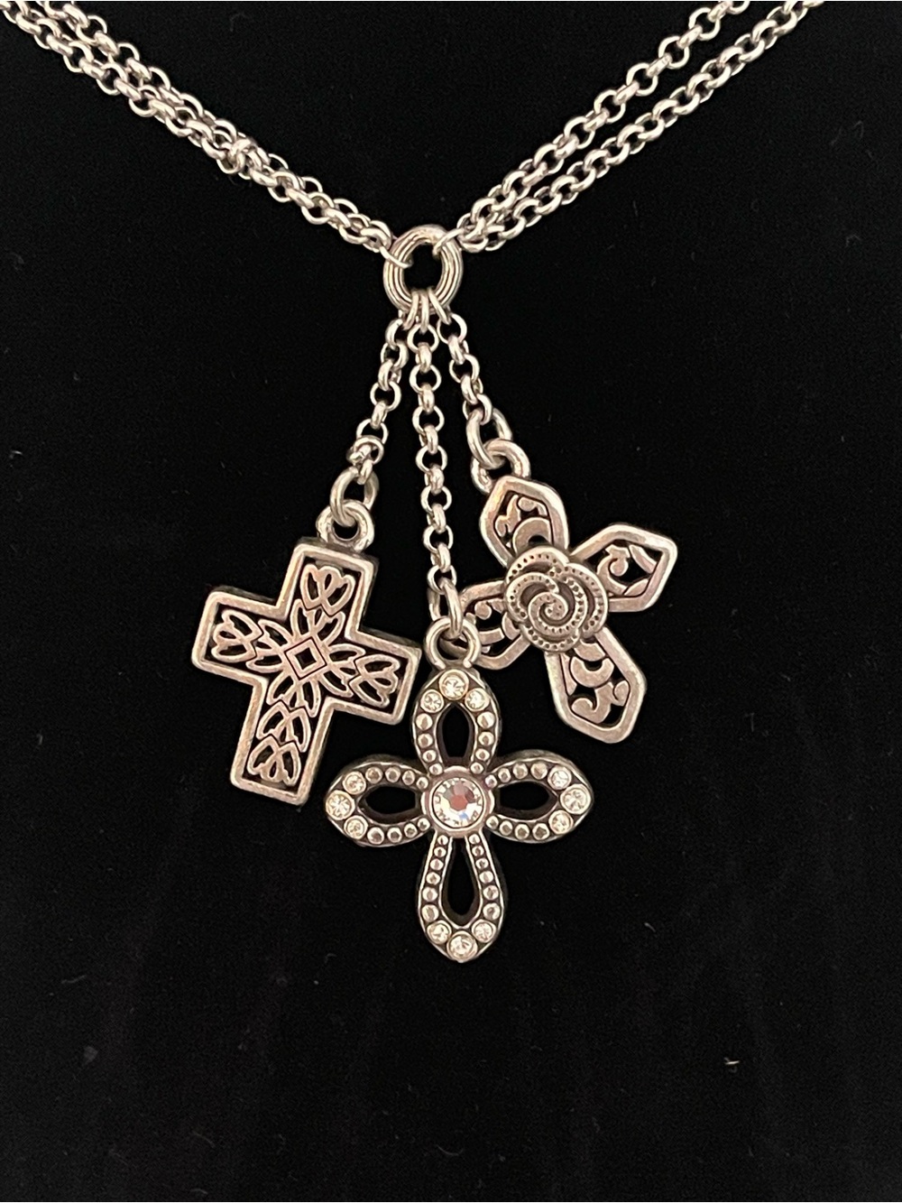 Brighton Faithful Three Cross Pendant Necklace - Silver